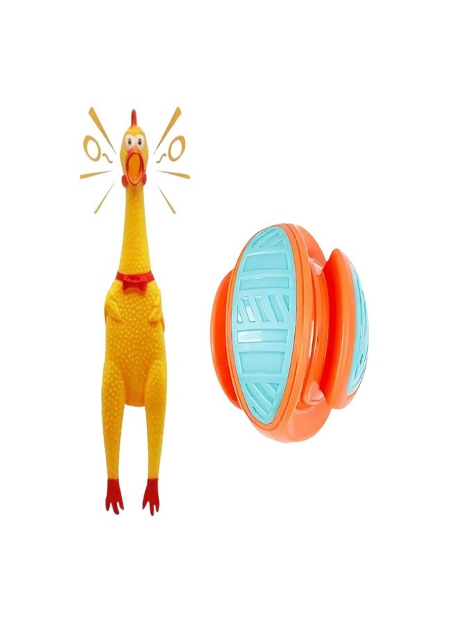 PET FUN Combo Pack of 2 | Squawking Rubber Chicken Dog Toy & TPR Blister Chew Ball for Dogs & Cats | Durable, Bouncy, Bite-Resistant & Squeaky Play Toys - Image 1